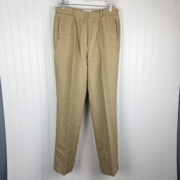 JSong Womens Linen Pants Straight Leg Size 10 Pleated Pockets Zipper Button Tan - Picture 11 of 11